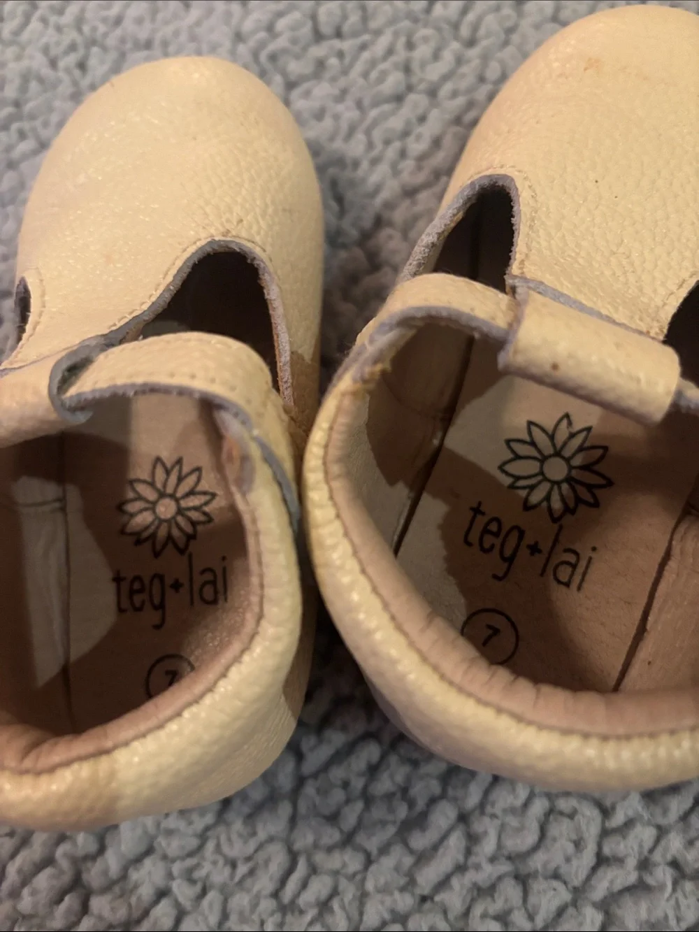 Baby T-Strap Shoes in Cream — Soft Leather Look